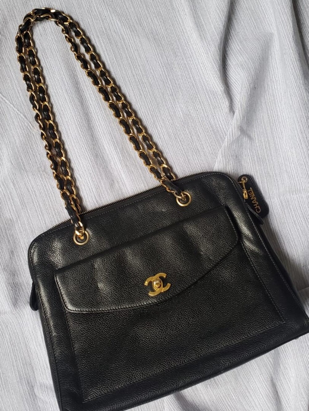 CHANEL CAVIAR LONG CHAIN FLAP VINTAGE 24K PLATED